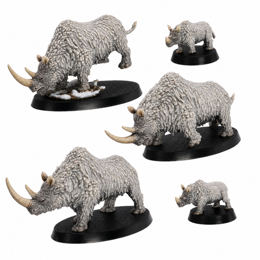 Pro-painted example of an Epic Miniatures Woolly Rhino resin miniature for tabletop wargaming showcase.