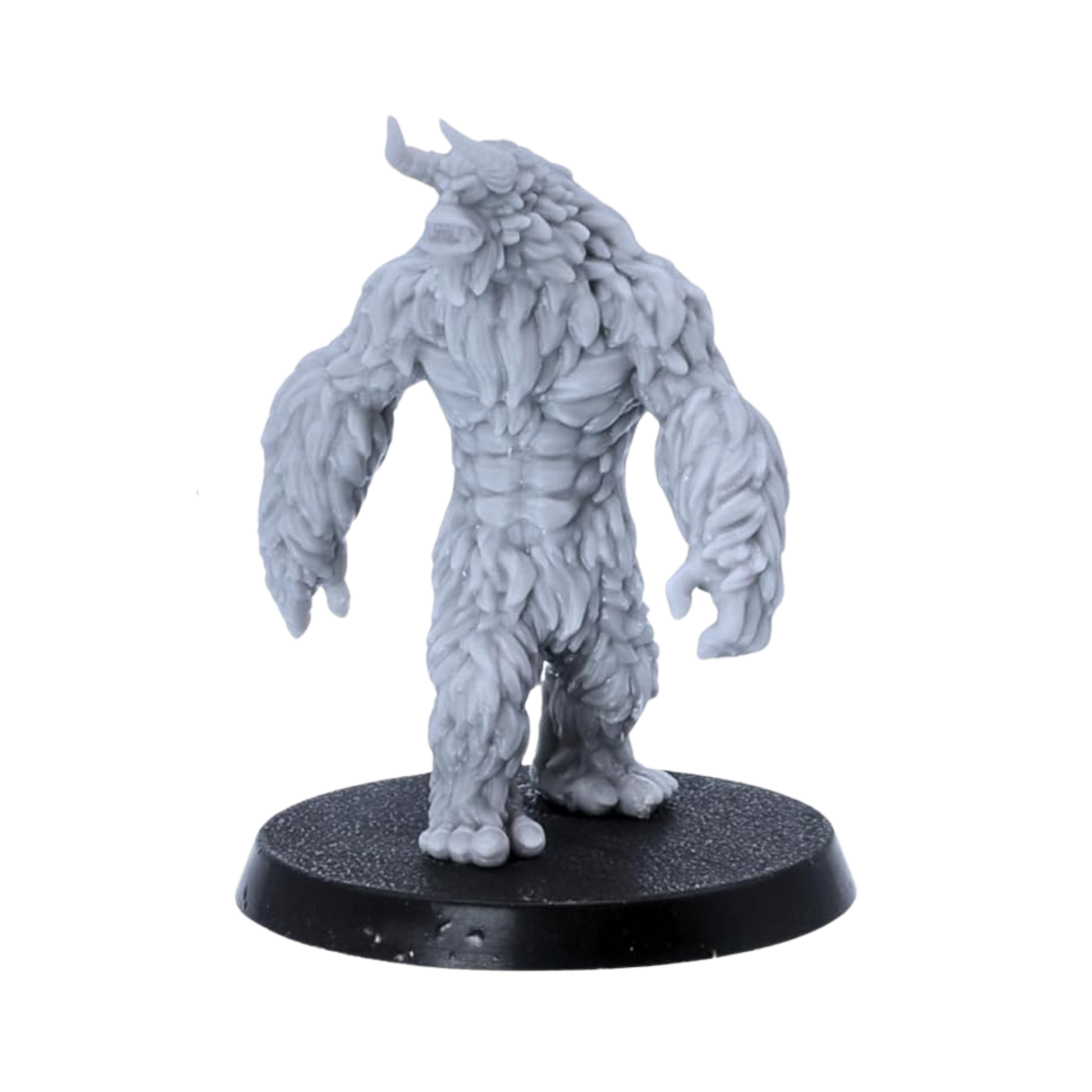 Unpainted Yeti miniature rear view showing dense shaggy fur and large monster proportions.