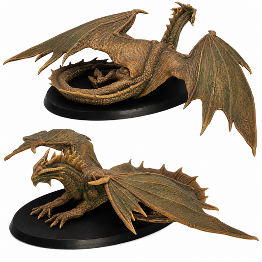 Painted Young Bronze Dragon miniature by Epic Miniatures on a 90mm x 52mm oval base.
