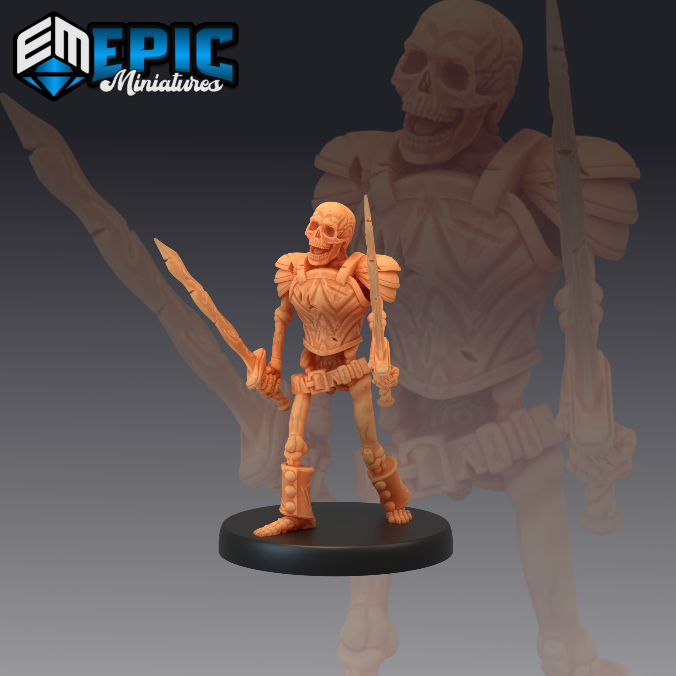 Dual Sword Skeleton (Medium) - This Skeleton army can fight any terrain made by epic miniature, with there wielding mastery they can fight without hesitation.
