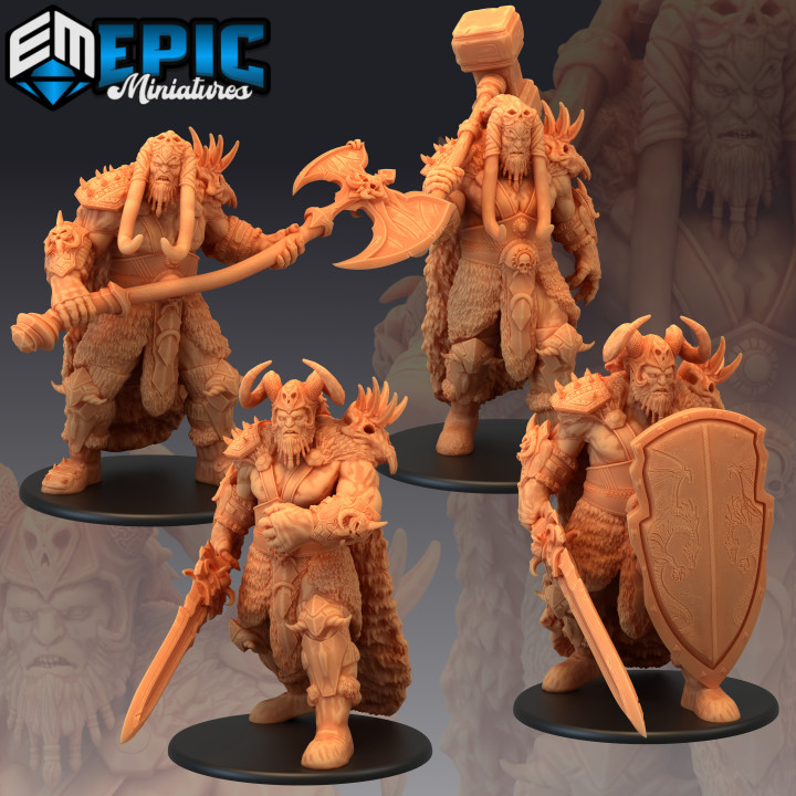 A group of Frost Giant Miniatures and cheap Miniature wargaming game