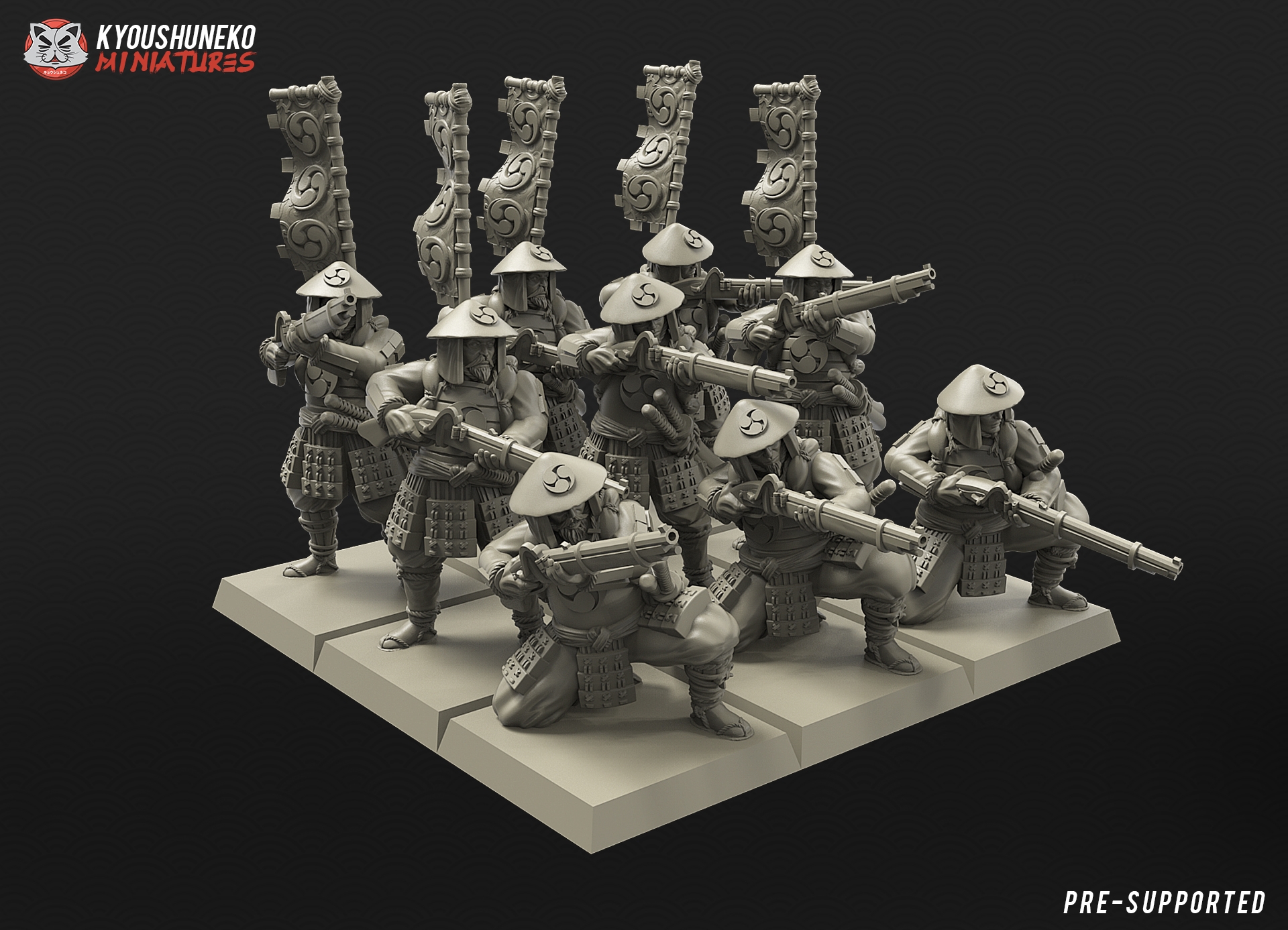 Japanese Ashigaru Musketmen made by Kyoushuneko miniature best tabletop miniature in the world and also this are made from resin so it will be more strong from scratches and and can avoid breaking from fall.