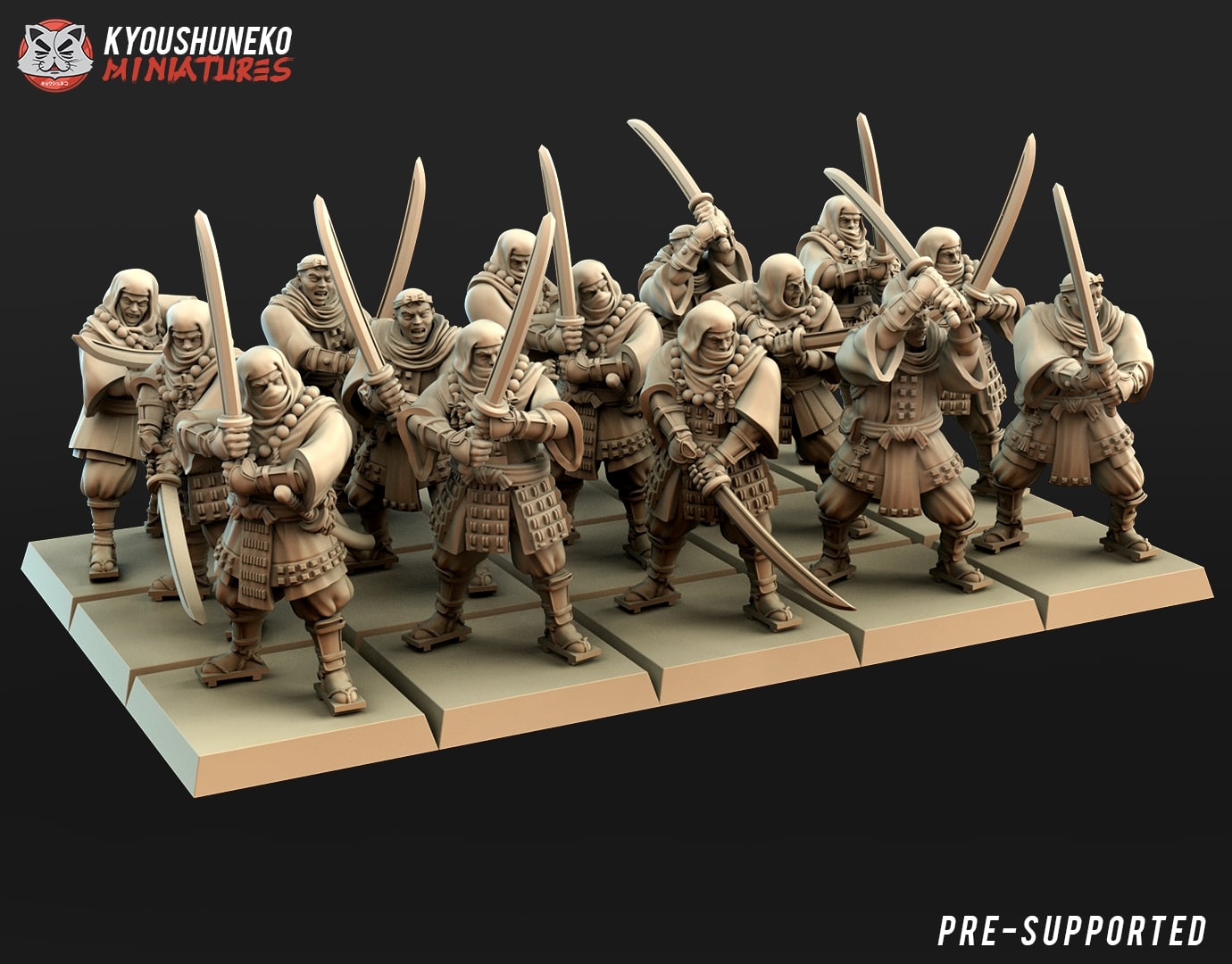 Samurai Character Miniatures - Japanese Sohei Monk Swordsmen, Infantry Unit, Feudal Warrior