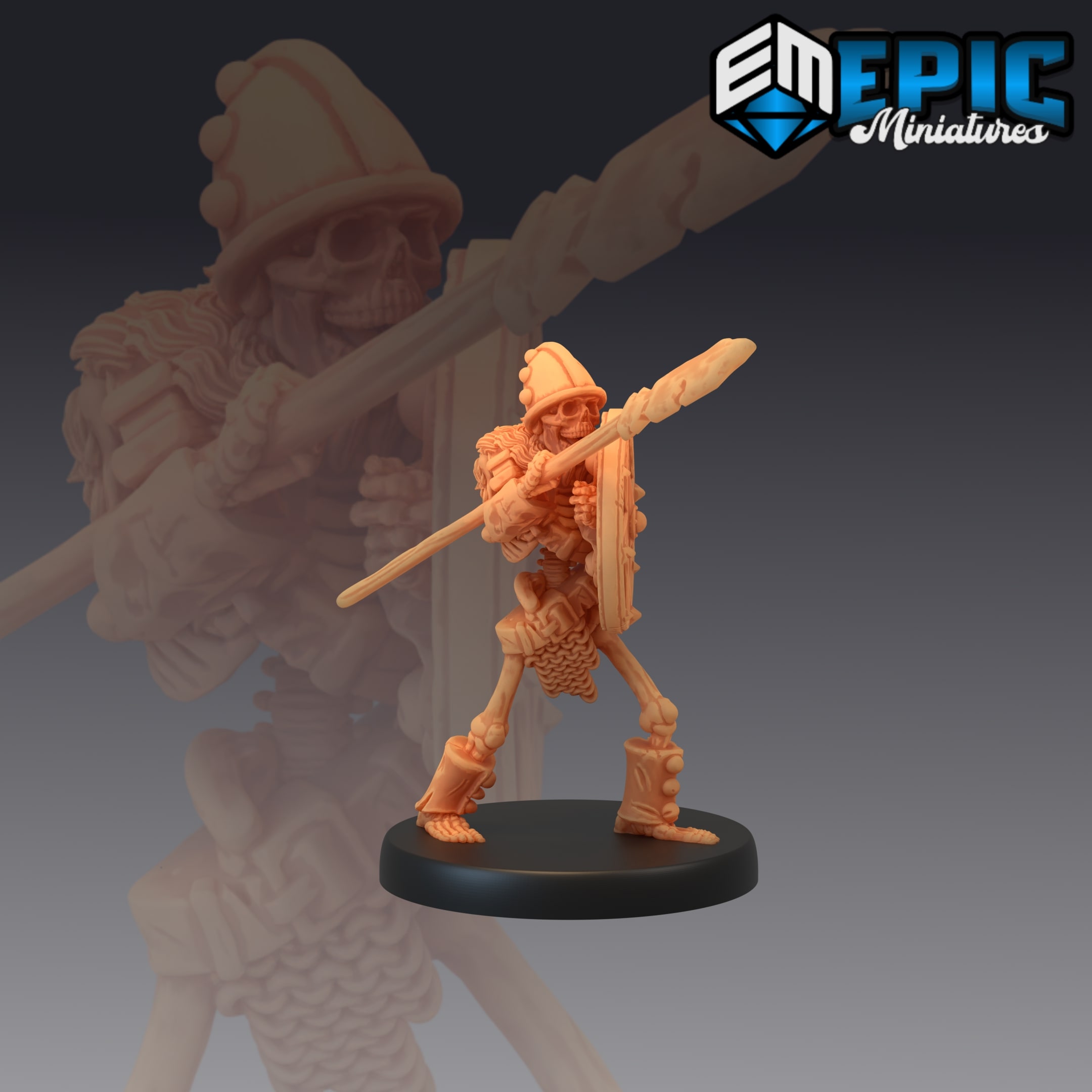 Spear Skeleton (Medium) - This Skeleton army can fight any terrain made by epic miniature, with there wielding mastery they can fight without hesitation.