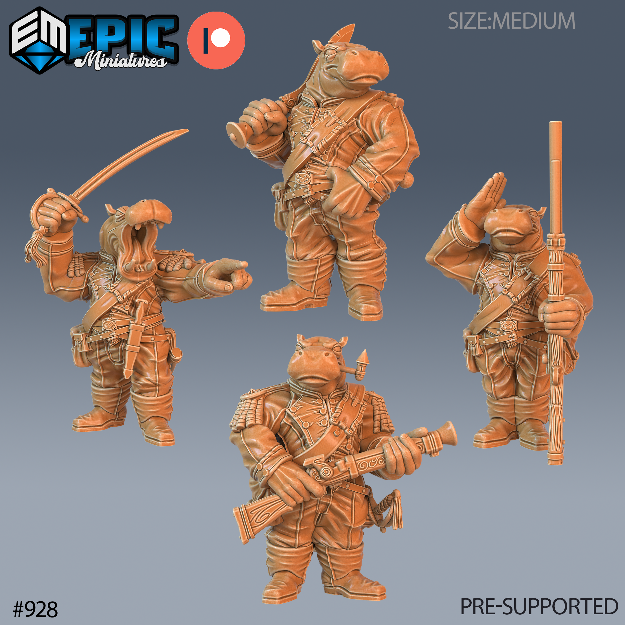 Hippo Soldier Humanoid Miniatures